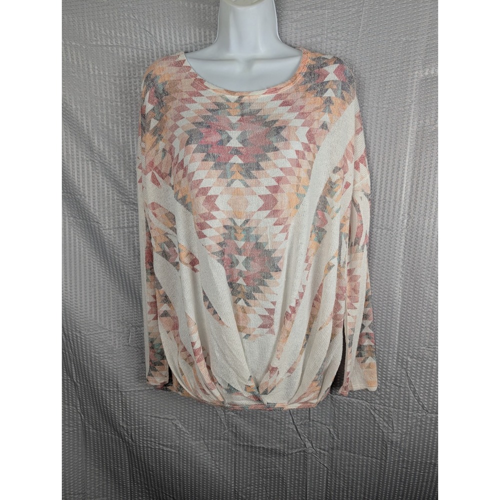 Wrangler Aztec Southwestern Twist Knot Hem‎ Sweater Womens XXL Cream Pink Boho